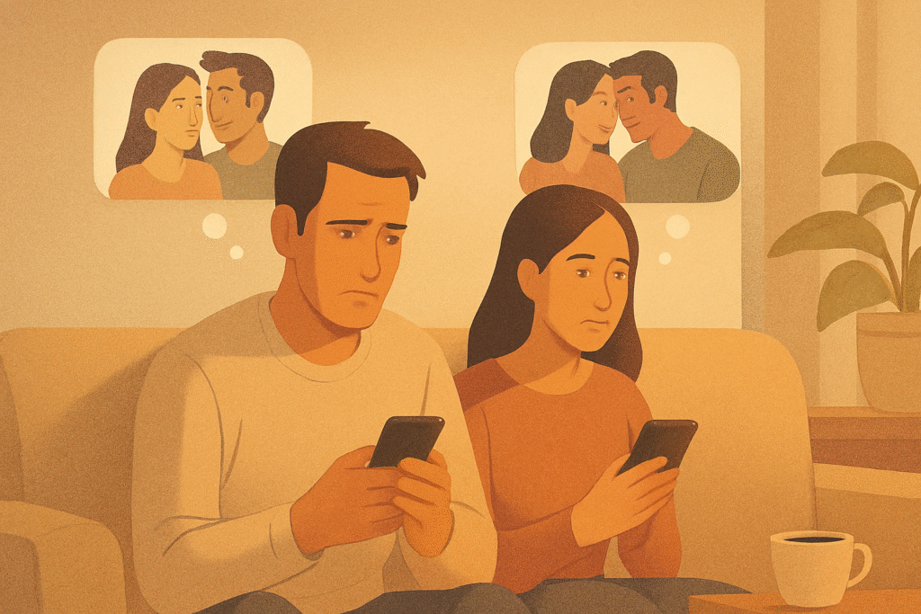 وقتی یکی از زوجین درگیر مقایسه دائمی رابطه‌اش با دیگران است.